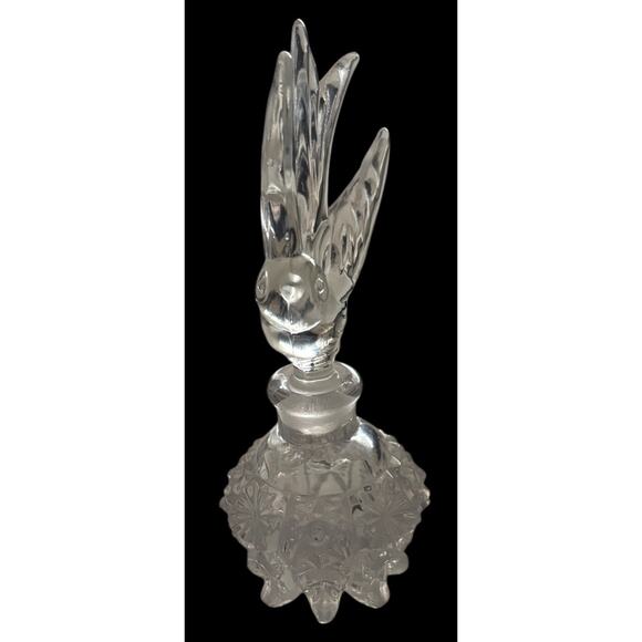 Vintage 1940s Imperial Glass Clear 7" Perfume Bottle & Large Bird Stopper - Picture 3 of 7